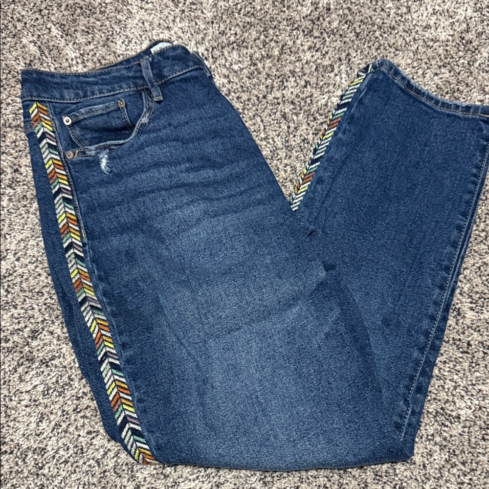 Knox Rose Blue Jeans with Colorful Side Embroidery